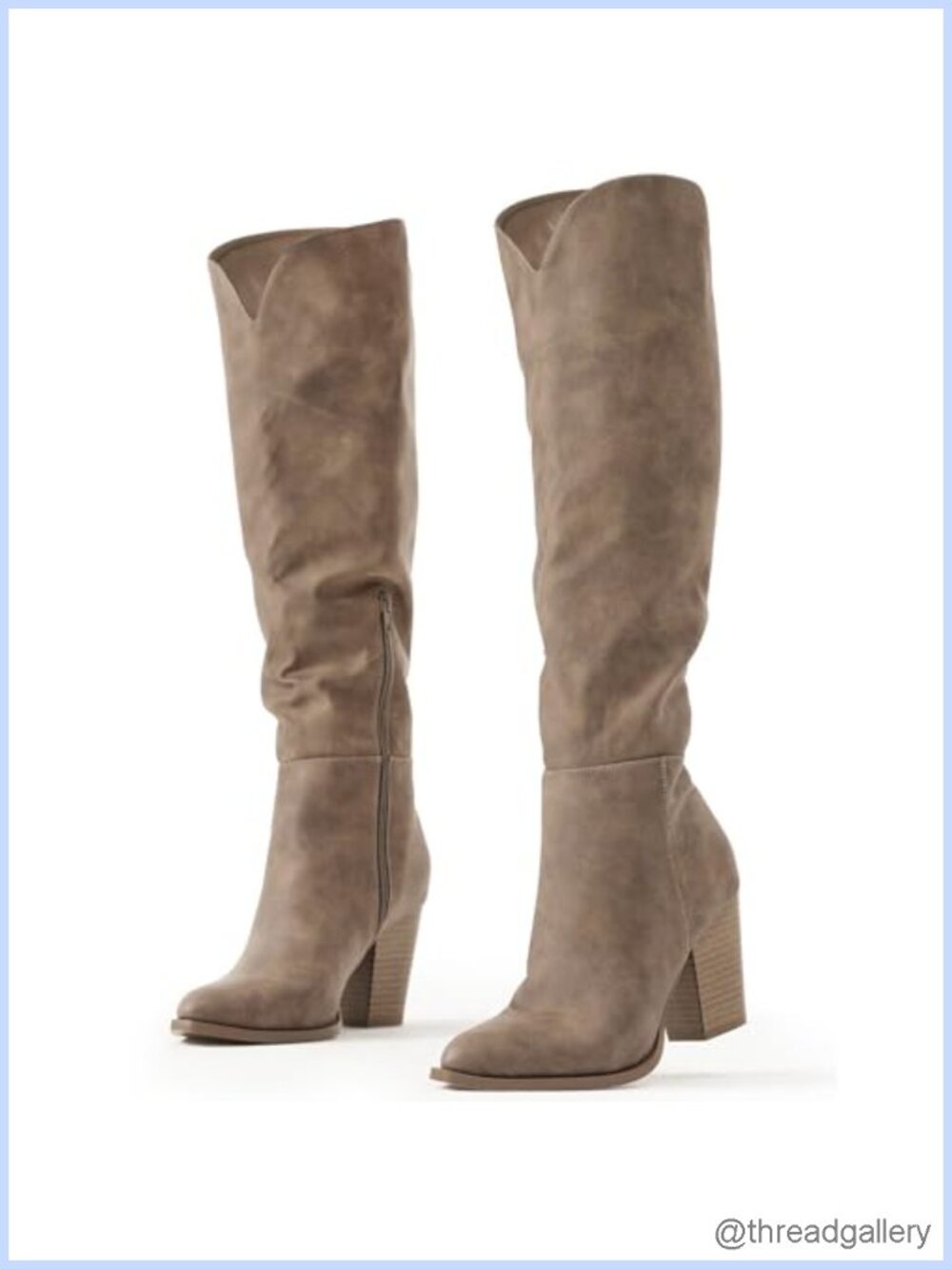 Faux Leather Knee High Boots Pointed Toe Chunky Heel Western Tall Boots